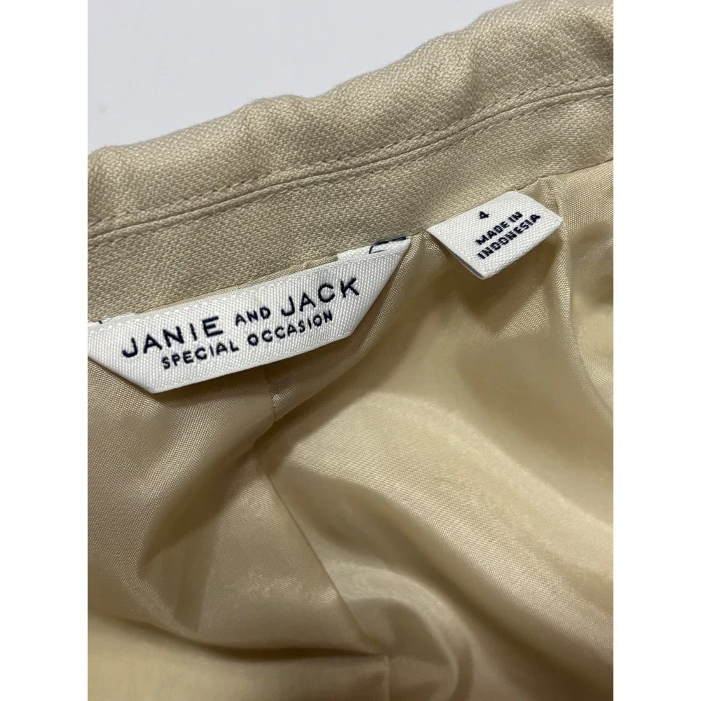 Janie and Jack Blazer Boys 4 Beige Special Occasion Linen Blend Classic Jacket